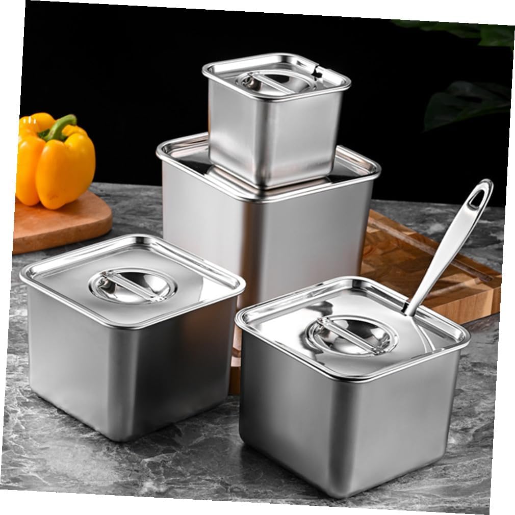 Garneck Stainless Steel Condiment Pot for Salt and Condiments, Silver