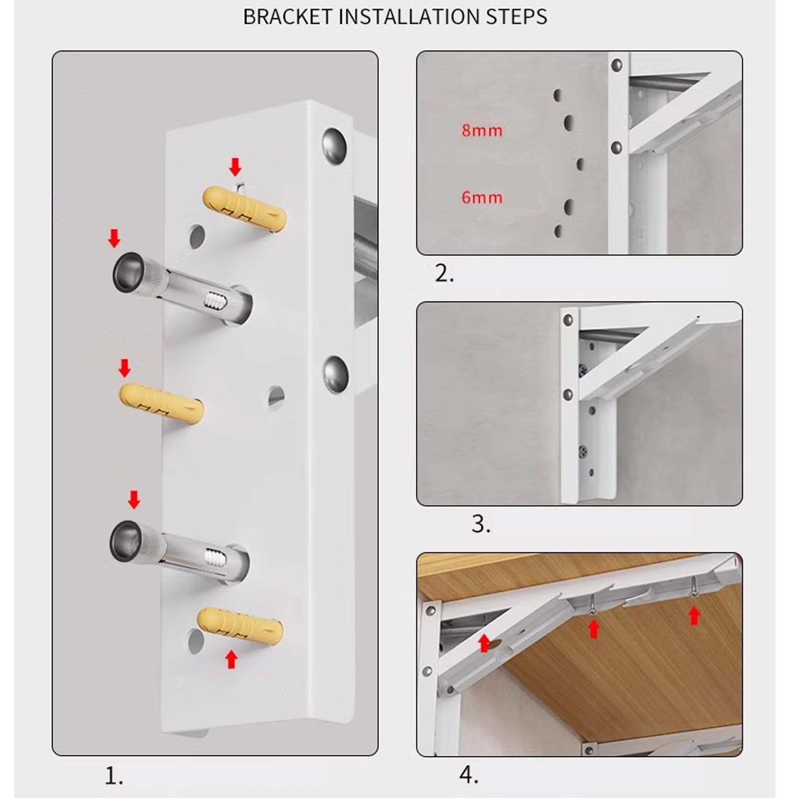 2X Staffa per Mensola Pieghevole, Staffe per Mensole Pieghevoli Resistenti, Staffe Triangolari Pieghevoli da Parete in Acciaio per Supporto da Tavolo Galleggiante Fai da Te, con Viti, Bianco/