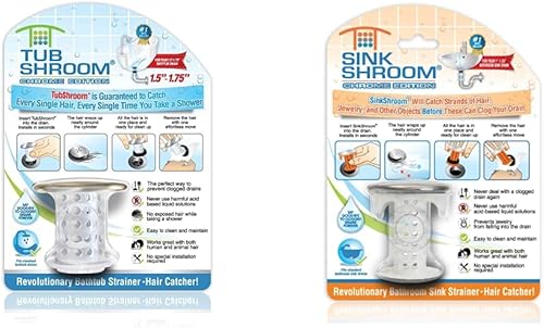 TubShroom Colector de pelo para desagüe de bañera, cromado y fregadero, revolucionario protector de drenaje de lavabo de baño, colador, trampa,