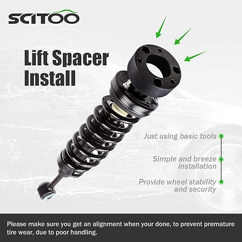 Miniatura 5 de SCITOO Espaciador de elevación de 2.5 pulgadas y 2 pulgadas kit de elevación de nivelación para separadores de puntal delantero y trasero forjados