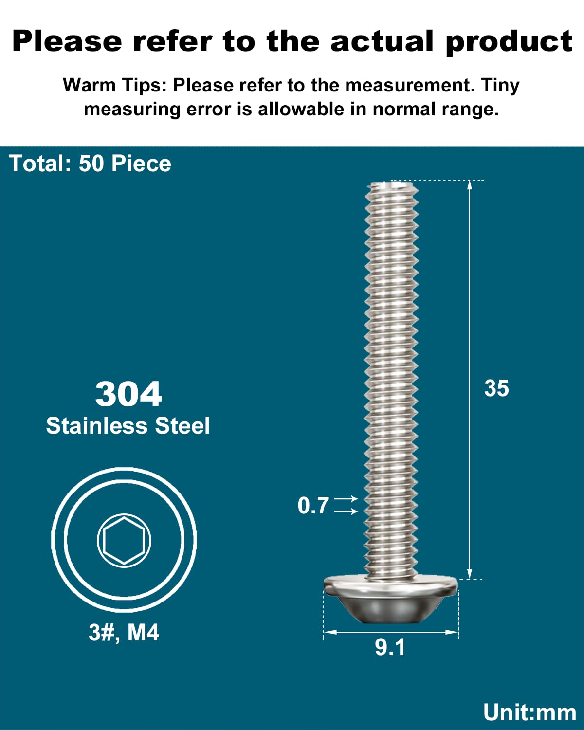 Drenky 50 Pcs M4 X 35mm Bolts 304 Stainless Steel Pan Head Screws, Fully Thread Machine Screws With Flat Head, Rustproof - Image 2