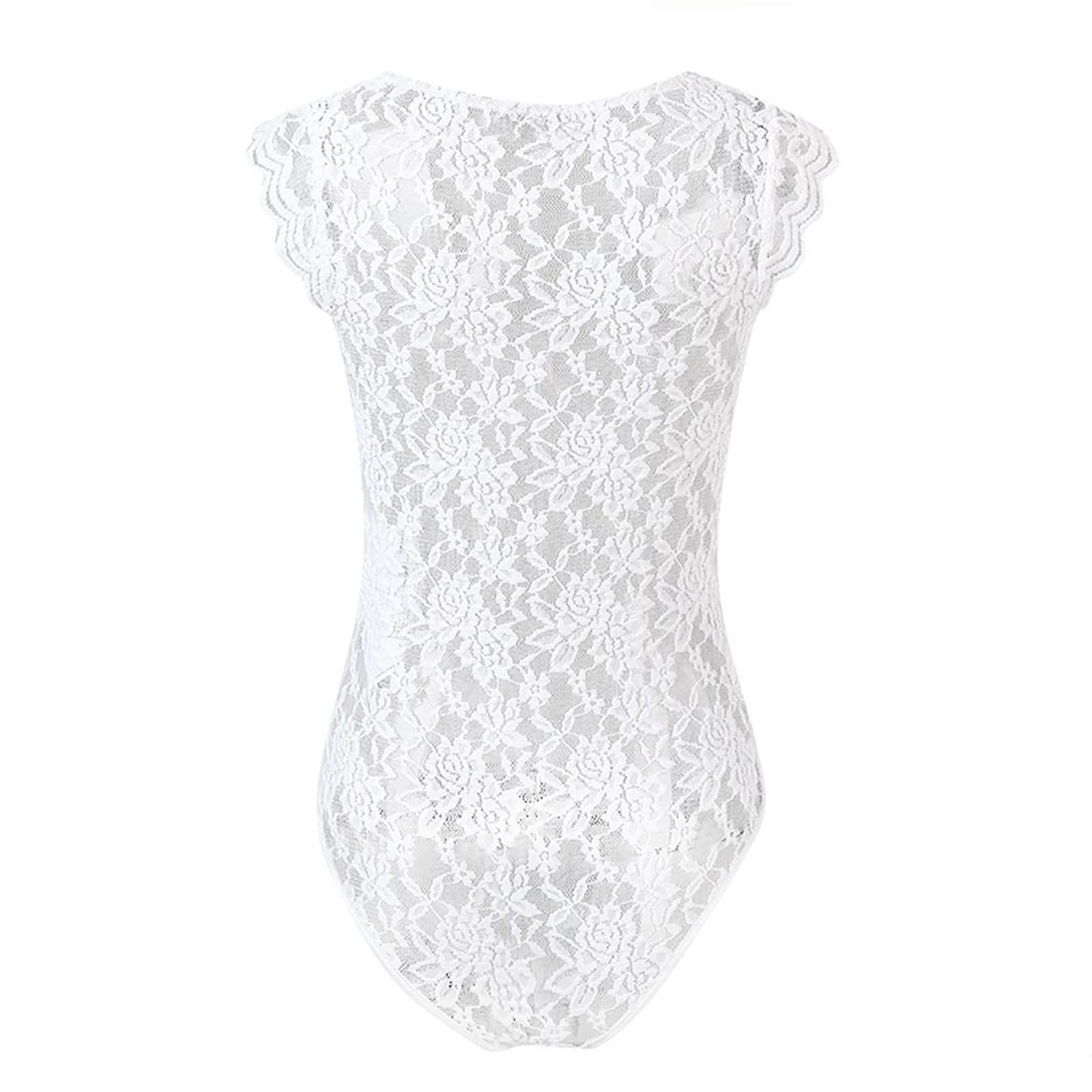Lingerie rétro pour femme - Chemise sexy en dentelle transparente - Coupe étroite - Grande taille - Manches courtes - Col en V profond - Bordure tempérament - Col profond - Lingerie de mariage