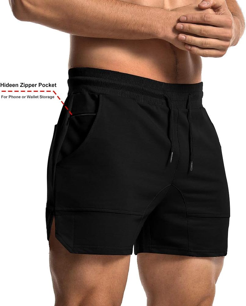 EVERWORTH Men's Solid Gym Workout Shorts Bodybuilding Running Fitted Training Jogging Short Pants with Zipper Pocket 3 Colors - Image 2