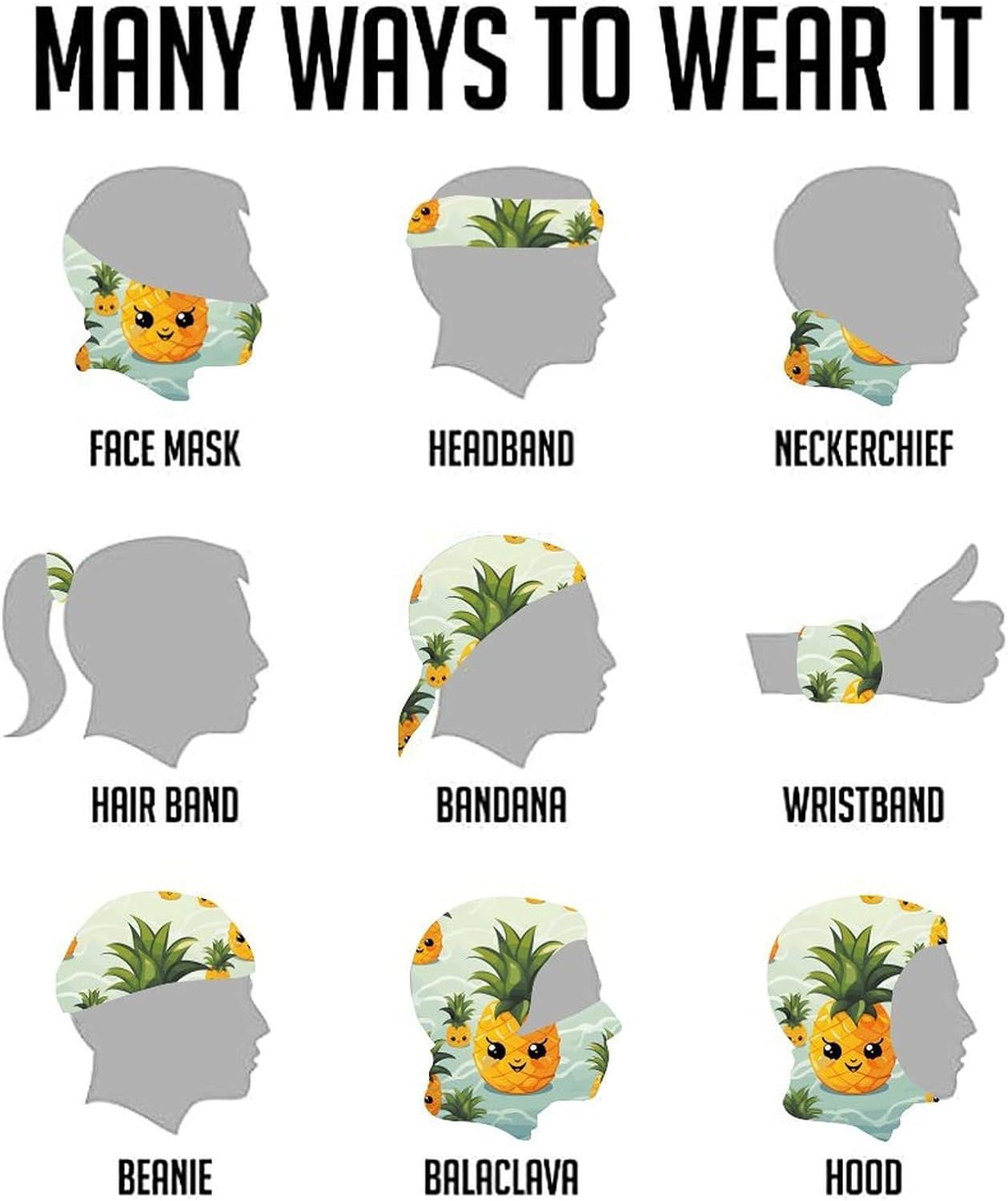 Cute Pineapple Neck Gaiter Face Cover Scarf Multipurpose Sunscreen Breathable Bandana Head Scarfs Soft Sun & Wind-proof Face Mask Gator Scarf for Adult Outdoor