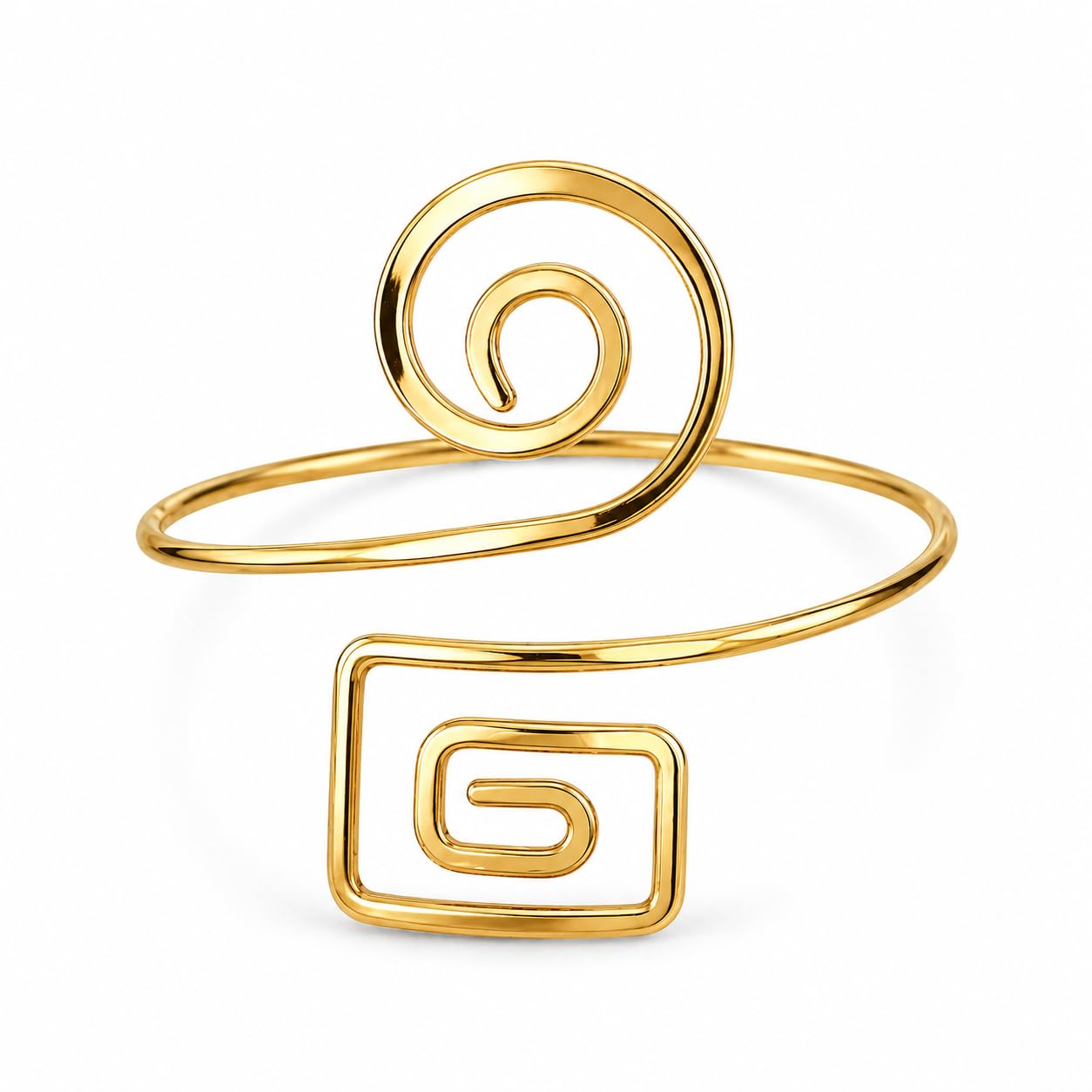 Golden Swirl Open Arm Cuff Bracelet for Women | Bajuband | Anti tarnish Armlets | Arm Cuffs | Latest Stylish Minimal | Daily Wear | Modern Design | Ideal For Gifting-image-28