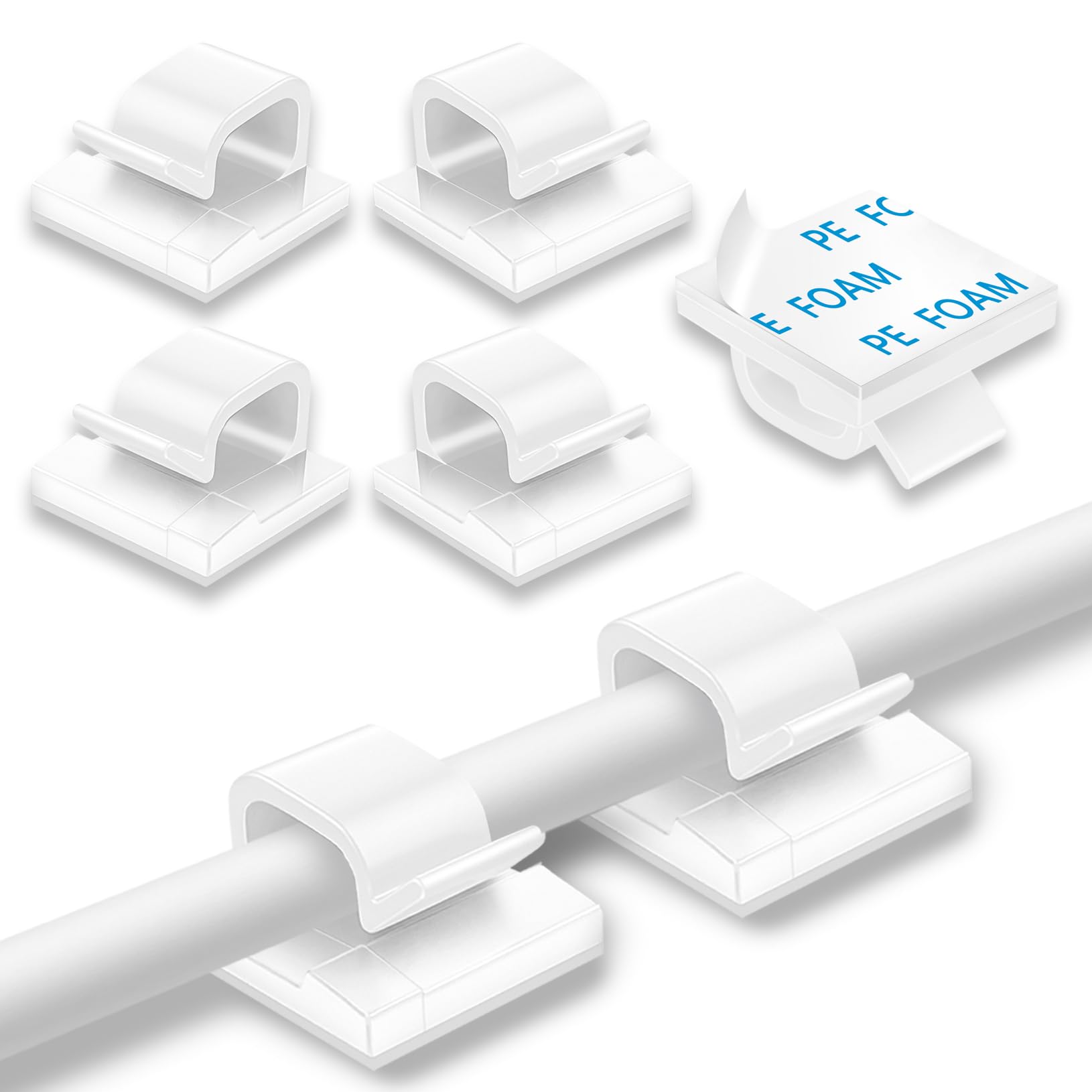 200 clips de cable, organizador de cables adhesivo, soporte de cable, clip de alambre, ganchos autoadhesivos, soporte de alambre para oficina, hogar (blanco)