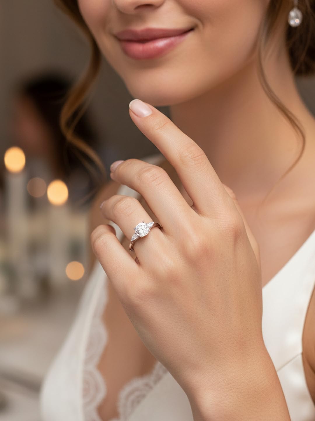 FWM Moissanite Three Stone Engagement Rings for Women, Solid 925 Sterling Silver, Wedding Anniversary Promise Ring, Birthday Christmas Valentines Jewelry - Image 2