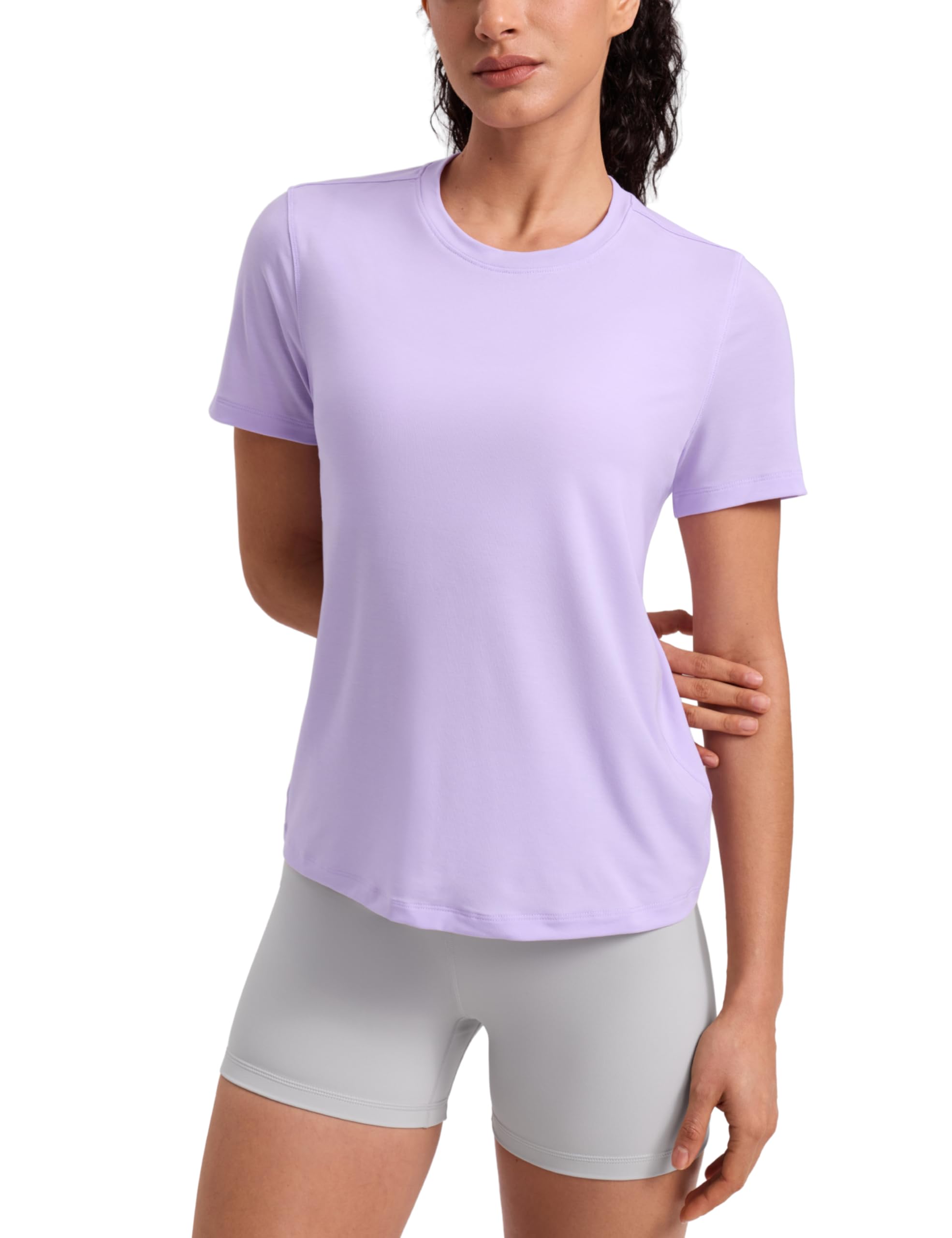 CRZ YOGA Quick Dry Workout Tops for Women Hip Length - Athletic Running Gym Yoga Short Sleeve Shirts Crewneck Basic Tees — view 8