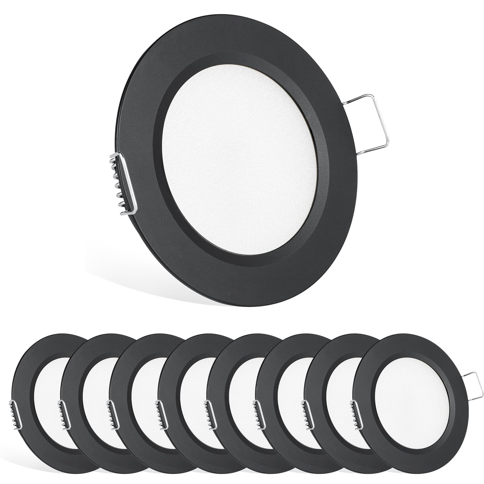 acegoo Foco LED Empotrable Techo 12V Downlight Regulable 2,5W Negro 3000K, 8 Pieza IP64 Panel Redondo Extraplano Iluminacion, para Autocaravana Caravana Barco Camión Cocina Baño Muebles