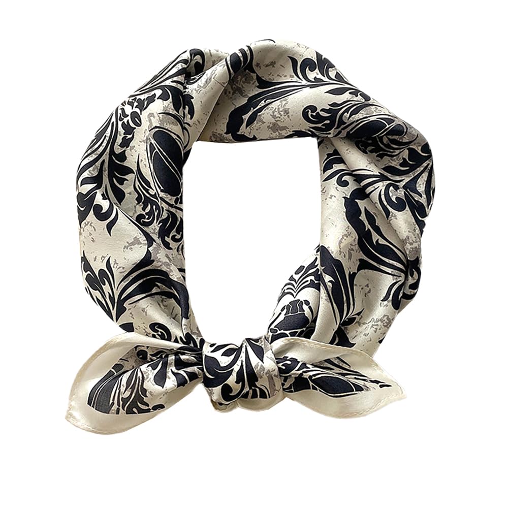 FEIBOON Mulberry Silk Scarfs Neck Scarf 21" Small Square Scarfs hair scarf bandana Neckerchief Headscarf for Women Gift Packed (Black+beige)