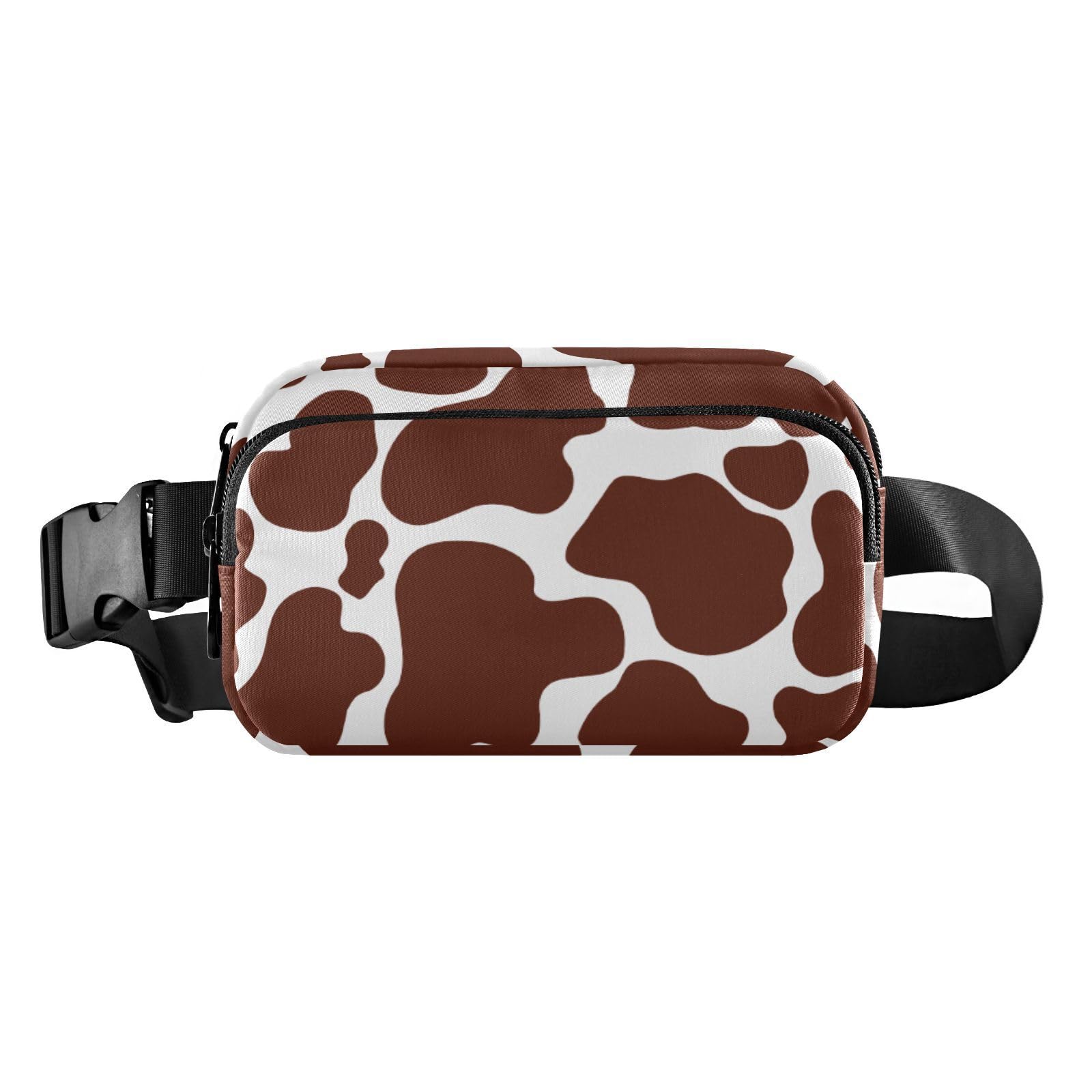 Cow Print Fanny Pack Belt Bag Crossbody Bags for Women with Adjustable Strap Mini Everywhere Waist Pouch for Workout Running, Brown, 8" x 5.3" x 2.3"/20 x 13 x 6cm