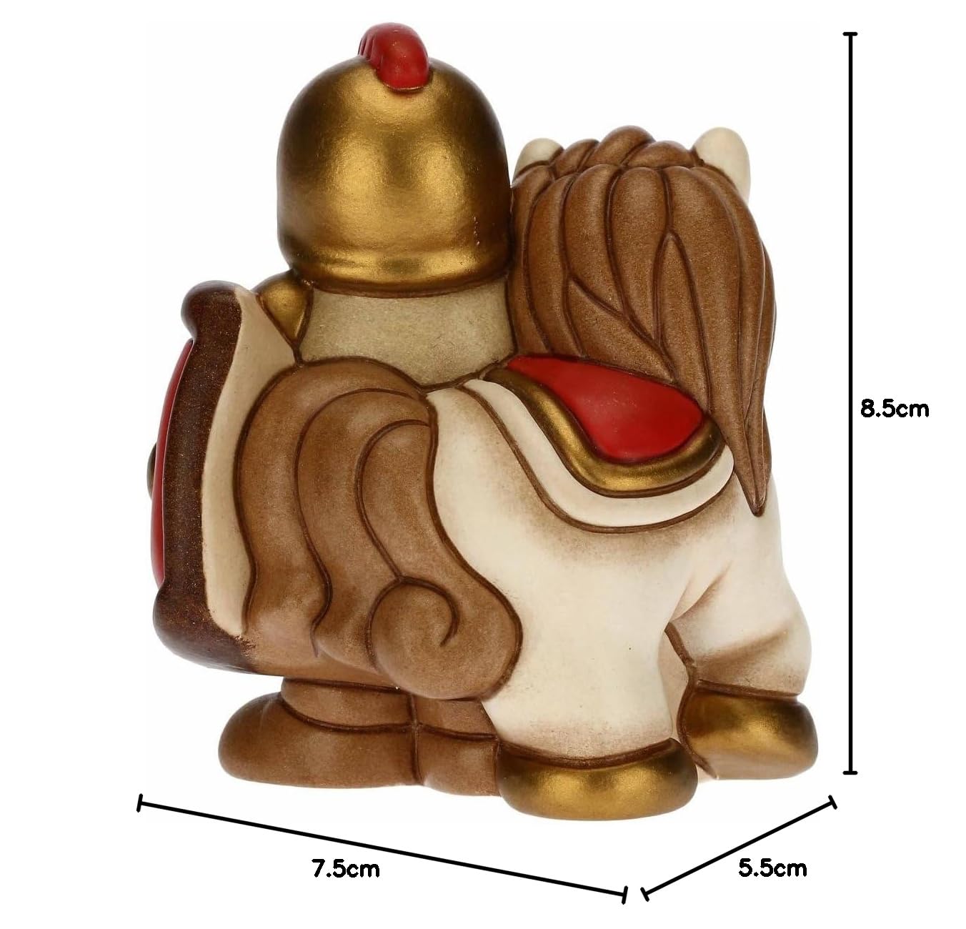 THUN - Statuina Presepe Soldato con Cavallo - Decorazioni Natale Casa - Linea Presepe Classico, Variante Rossa - Ceramica - 7,5 x 5,5 x 8,5 h cm