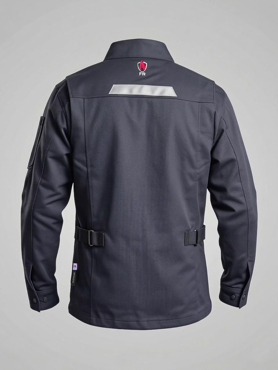 FR Welding Jacket for Men, 9.5 oz 100% Cotton Flame Resistant Work Jacket, NFPA 2112, Reflective Back Strip