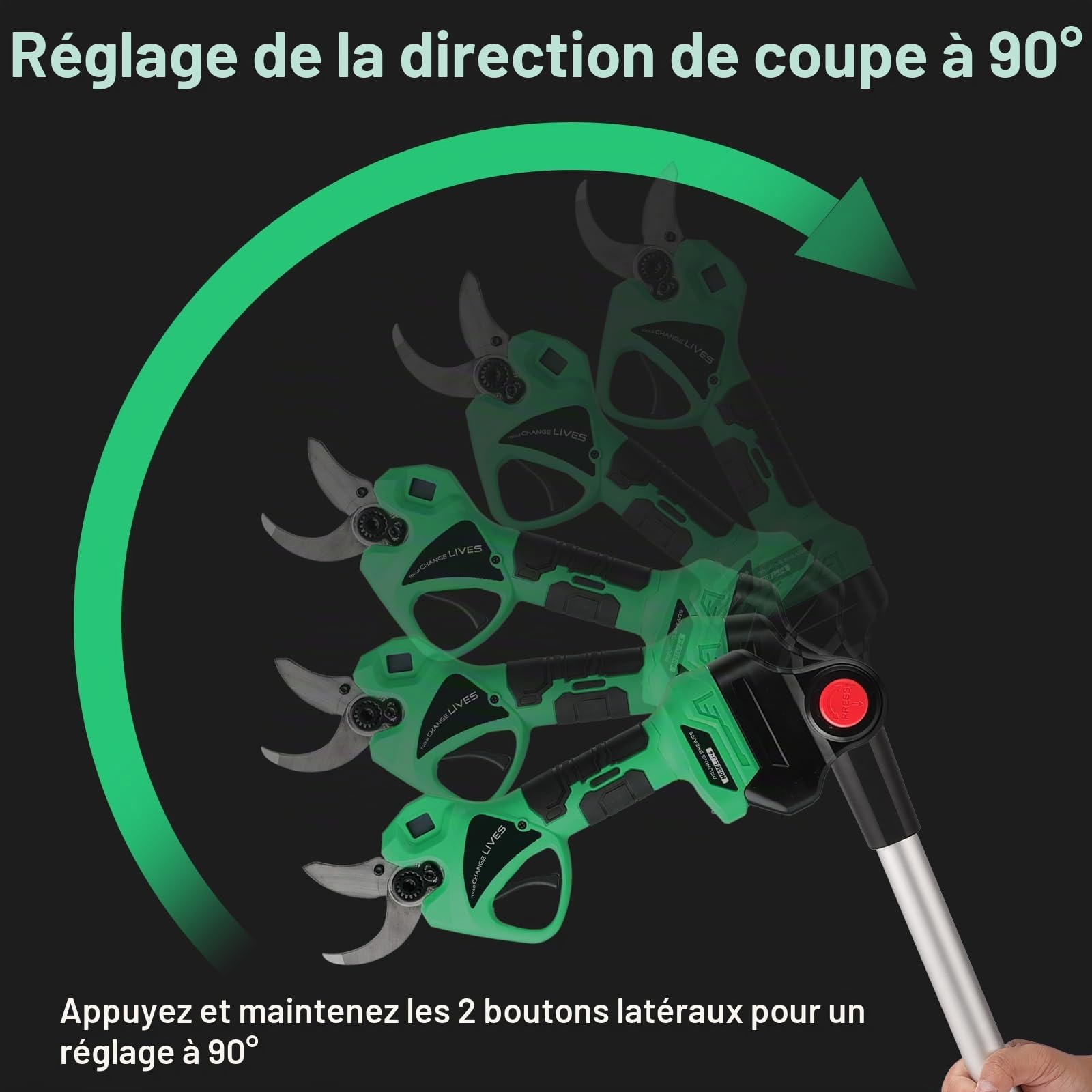 Secateur Telescopique Electrique - 45mm Sécateur électrique avec 2 batteries 21 V/2000 mAh - sécateur à batterie avec perche avec Lame SK7, Secateur electrique sans Forbici Potatura Elettriche