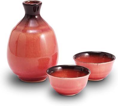 Handcrafted Mino Ware Sake Set with Turkish Crackle Glaze 11 fl oz Ceramic Tokkuri and Cups for Hot & Cold Sake, Durable Japanese Pottery Gift & Home Decor Pink