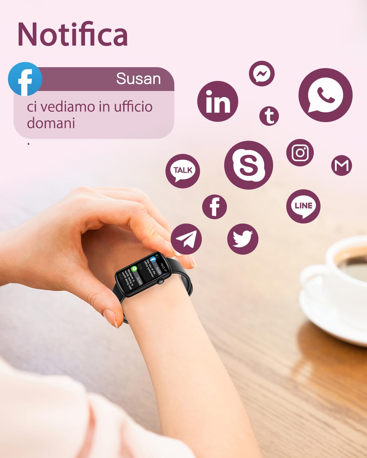 SHANG WING Smartwatch Donna con Cardiofrequenzimetro Ossigeno del Sangue Pedometro Orologio Sportivo Fitness con Sfondo Mio Foto Monitoraggio Sonno Sveglia Notifiche Controllo della Musica Nero