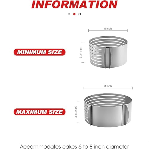Miniatura 2 de Rebanador nivelador de tartas, anillos redondos ajustables de 6 a 8 pulgadas, 7 capas de acero inoxidable para cortar tartas, accesorios para cortar