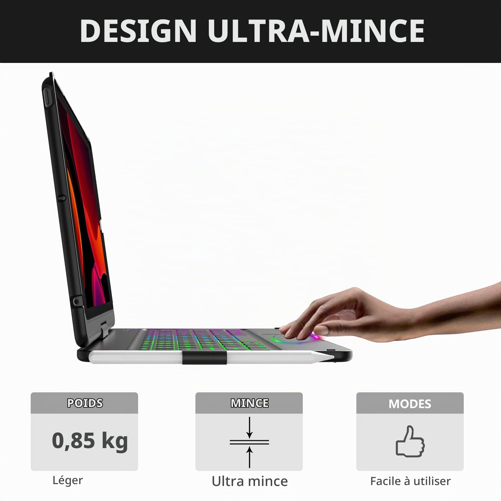 SZO Clavier Coque pour iPad 9/8/7ème Génération 10.2" 2021/2020/2019, 360° Touchpad Flip Coque Dure Slim Cover, 7 Rétroéclairages, Clavier Bluetooth avec Mise Veille/Réveil Automatique
