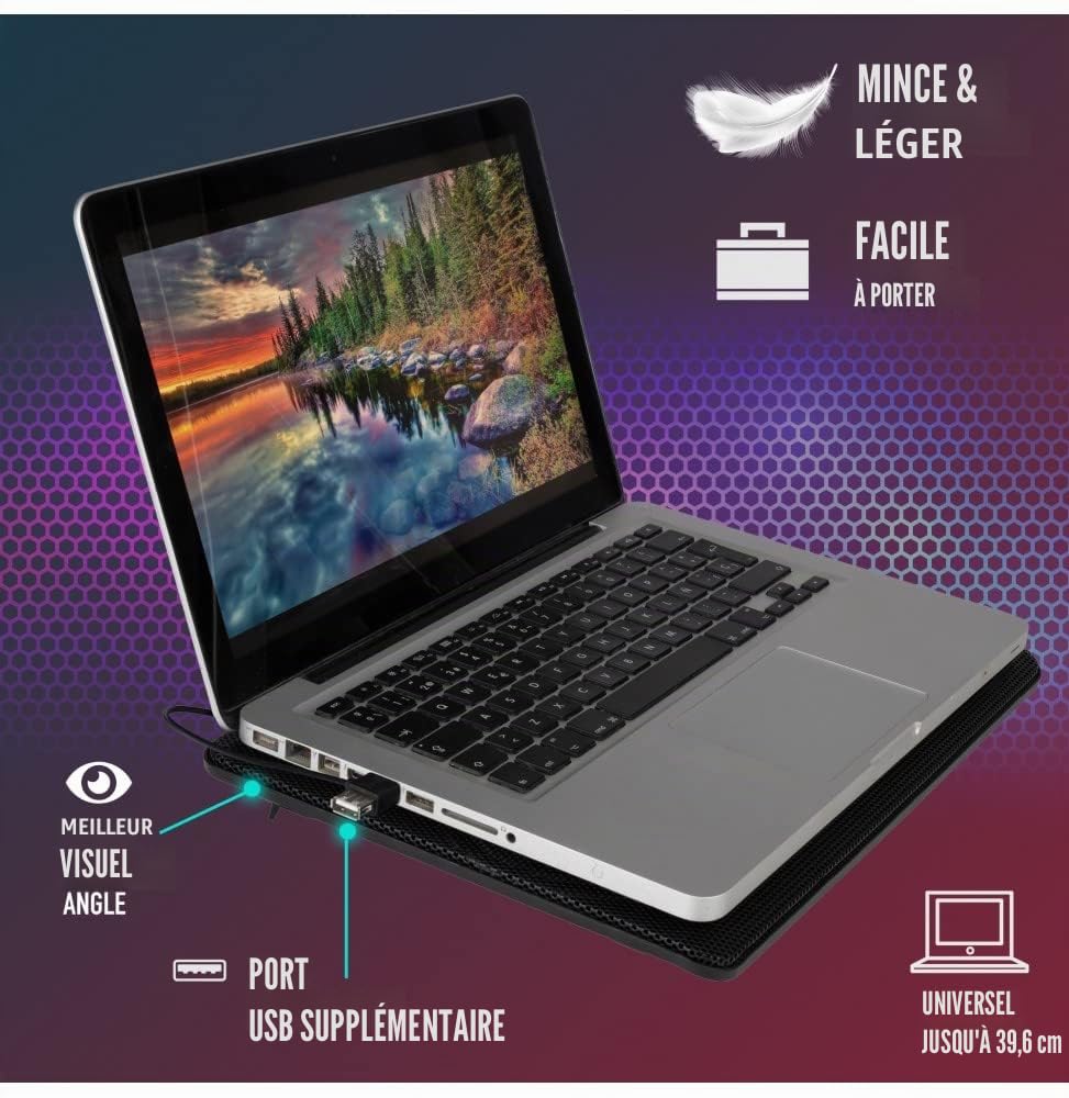 NGS JetStand - Support de Refroidissement pour Ordinateurs Portables jusqu'à 15,6" Hauteur Réglable, Ventilateurs Silencieux, Port USB, Lumière LED, Treillis Métallique