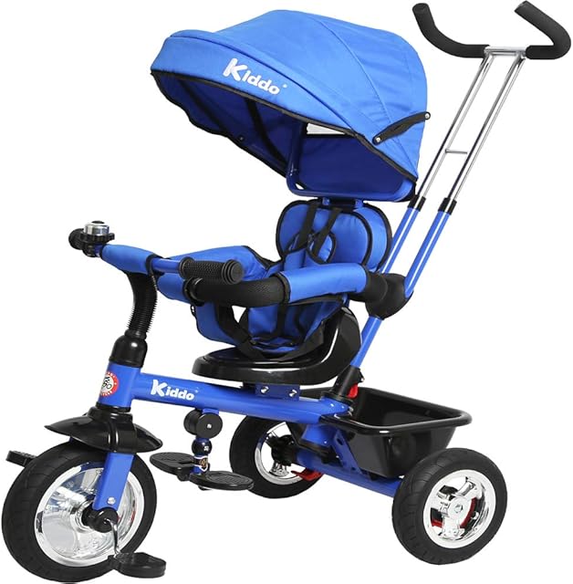 Kiddo Smart 4 in 1 Kids Children Trike Tricycle with Rotating Seat, Rear Brake and Sun Canopy
