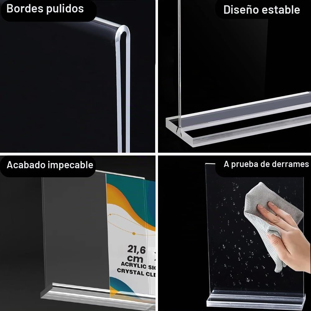 Porta Menús de Sobremesa A4, Juego de 4, Soporte Acrílico Transparente de Metacrilato para Carteles en Restaurantes, Hoteles y Comercios, 21×29,7 cm