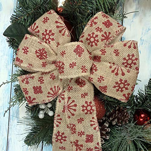 Red-Snowflakes-Christmas-Wreath-Bow-10-Wide-18-Long-Tails-Burlap-Ribbon-Christmas-Decoration-Fall-Decor-Winter-Decor-Thanksgiving-Farmhouse-Country-Gift-Bow Red Snowflakes Christmas Wreath Bow 10 Wide 18 Long Tails Burlap Ribbon Christmas Decoration Fall Decor Winter Decor Thanksgiving Farmhouse Country Gift Bow