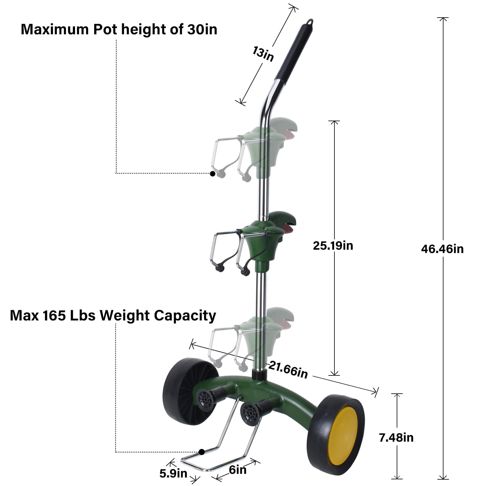 Chariot à Plantes avec roulettes très résistant, Bras de préhension réglable pour Plantes d'extérieur, Convient aux Pots de 20,3 cm à 76,2 cm de Haut et capacité de Poids maximale de 74,8 kg