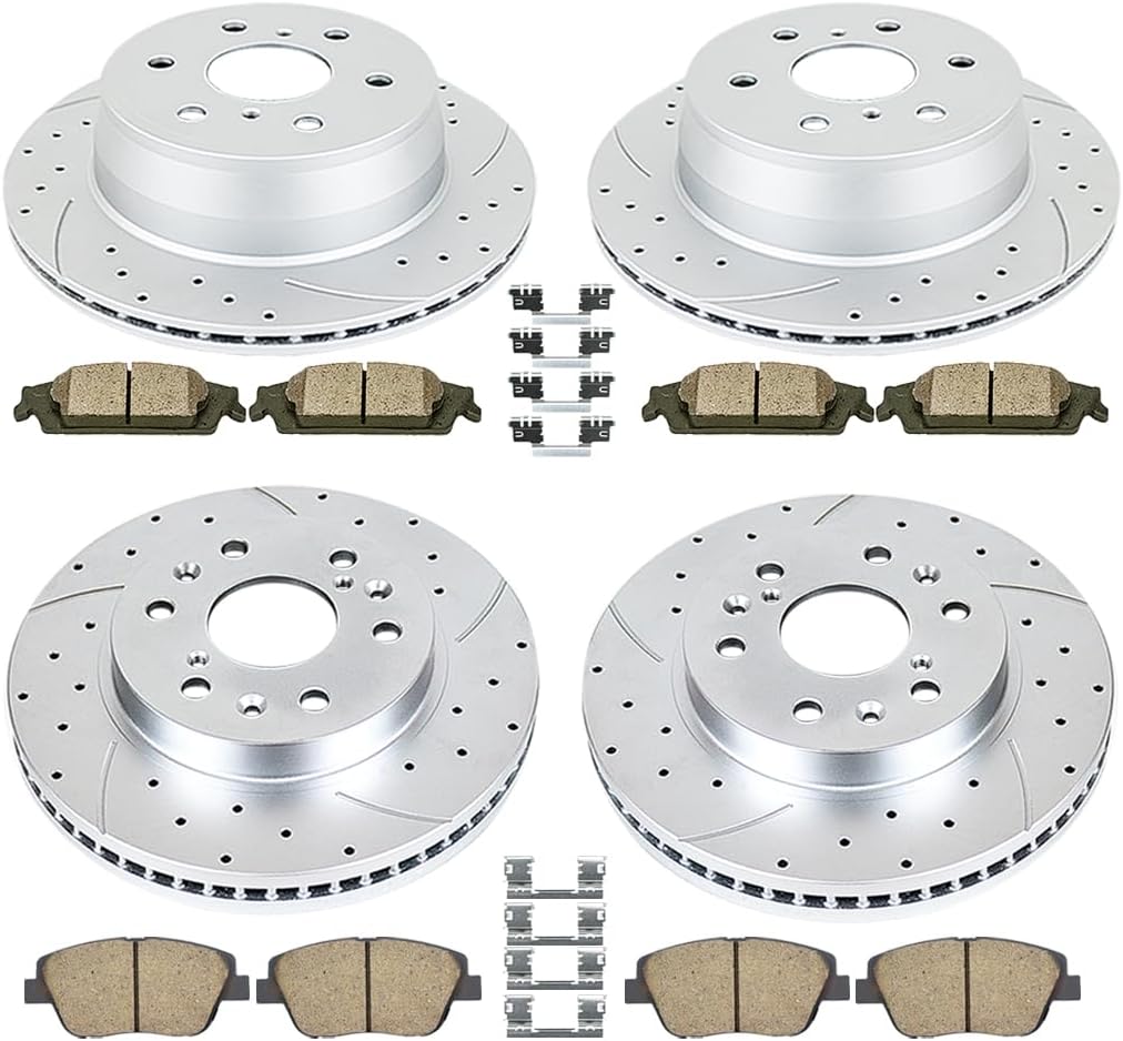 Front and Rear Brake Kit Drilled and Slotted Brake Rotors Ceramic Brake Pads Fit for Cadillac Escalade ESV EXT Chevrolet Avalanche Silverado 1500 Suburban 1500 Tahoe GMC Sierra 1500 Yukon