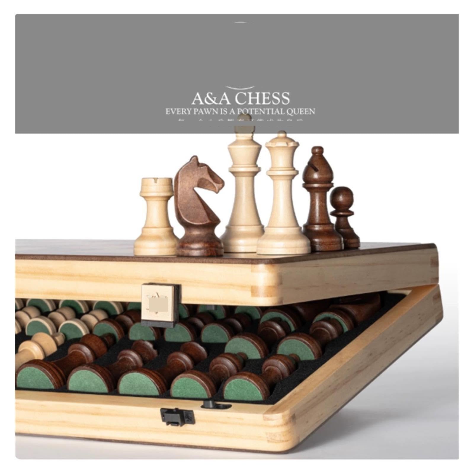 Set di scacchi internazionale pieghevole in legno | Con pezzi degli scacchi in faggio, scacchiera pieghevole, gioco da tavolo di strategia educativa(Beige)