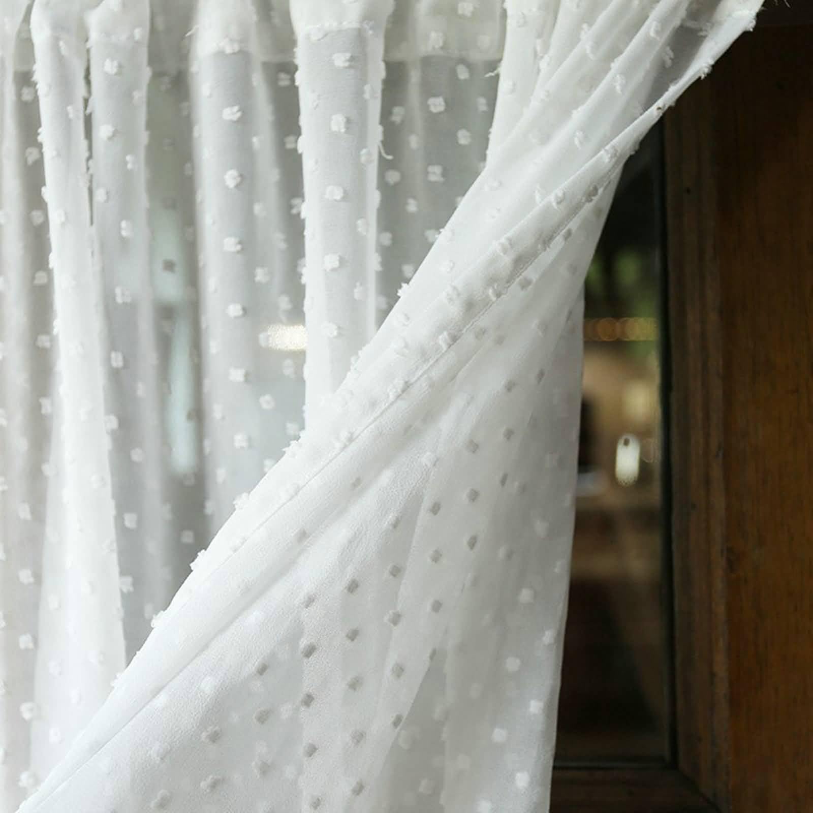 Rideaux Voilages Chambre, 1 Pièces Passe-Tringle Rideaux Cuisine Court Meuble Bas Placard Fenetre, Petit Rideau Brise-Bise Dentelle à Motif de Cerises brodées en Coton Lin, Blanc, 135x130cm