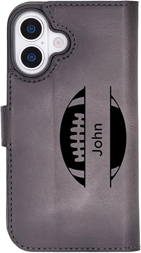 Miniatura 2 de Funda tipo cartera de piel prémium para iPhone 17, bloqueo RFID, diseño desmontable 2 en 1 con ranuras para tarjetas, funda de piel de vaca gris con