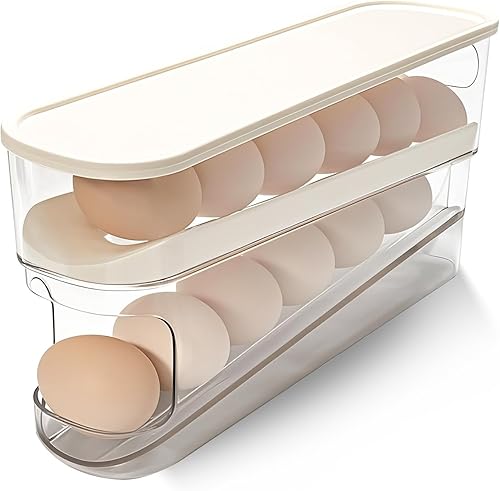 Miniatura 8 de Soporte de huevos rodante para refrigerador organizador de 24 huevos de doble pista para refrigerador bandeja organizadora de huevos transparente