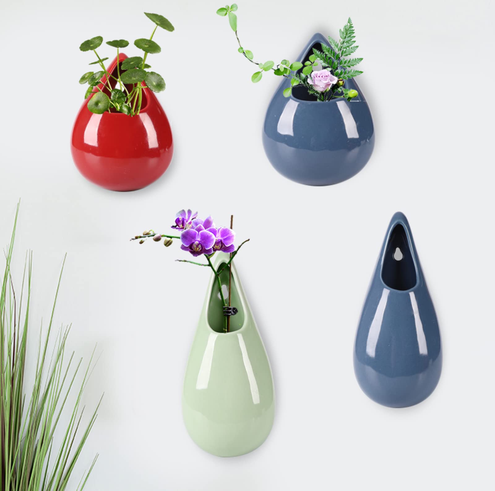 Ceramiczne doniczki wazon w kształcie kropli czerwona naścienna wisząca dekoracyjna doniczka na kwiaty wazon sukulent zioła kropla wody doniczka roślina dom biuro dekoracja