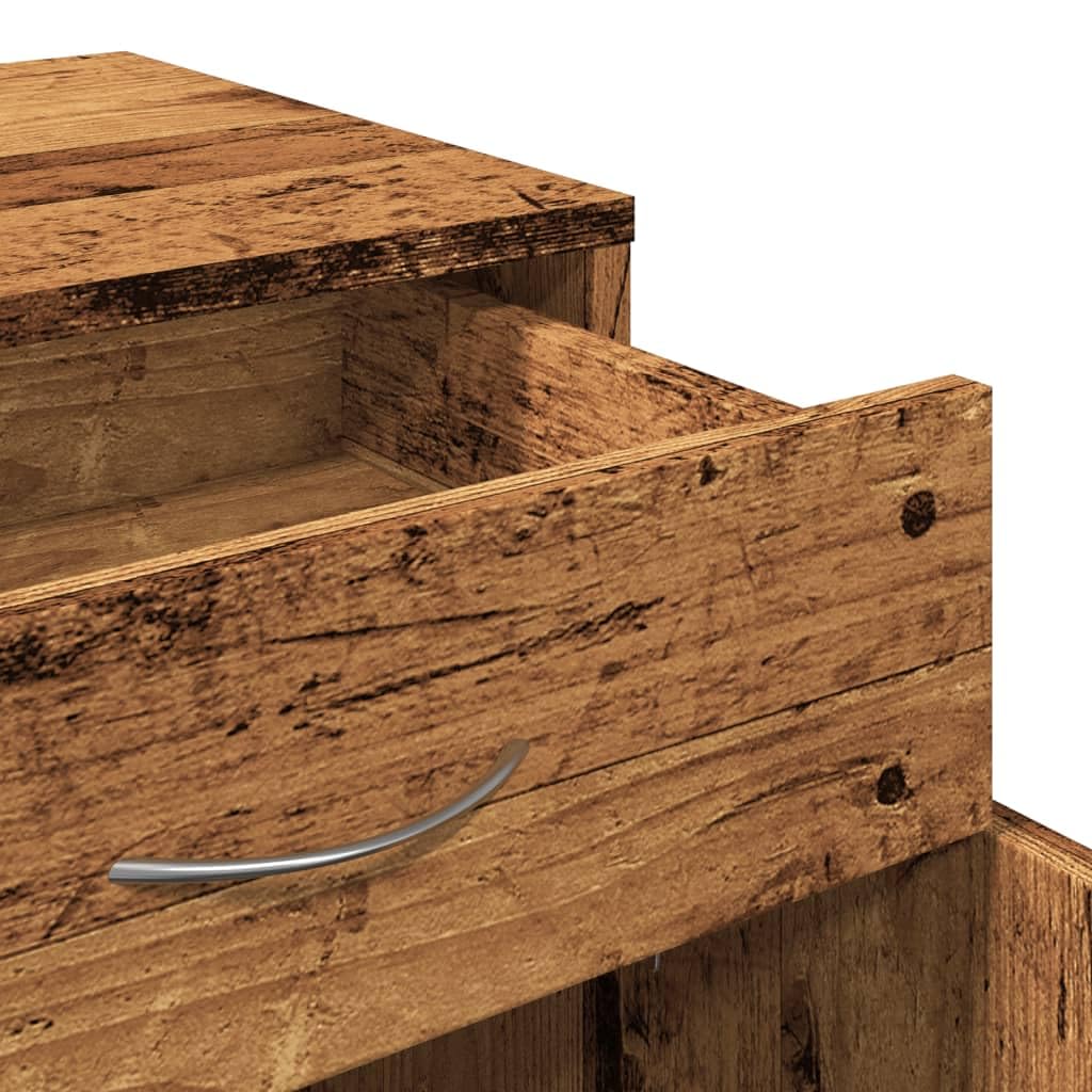 Cassettiera con rotelle, effetto legno anticato, 45 x 38 x 54 cm, con cassetto, vano portaoggetti e armadietto, ideale come armadietto per documenti, ufficio, soggiorno, camera da letto