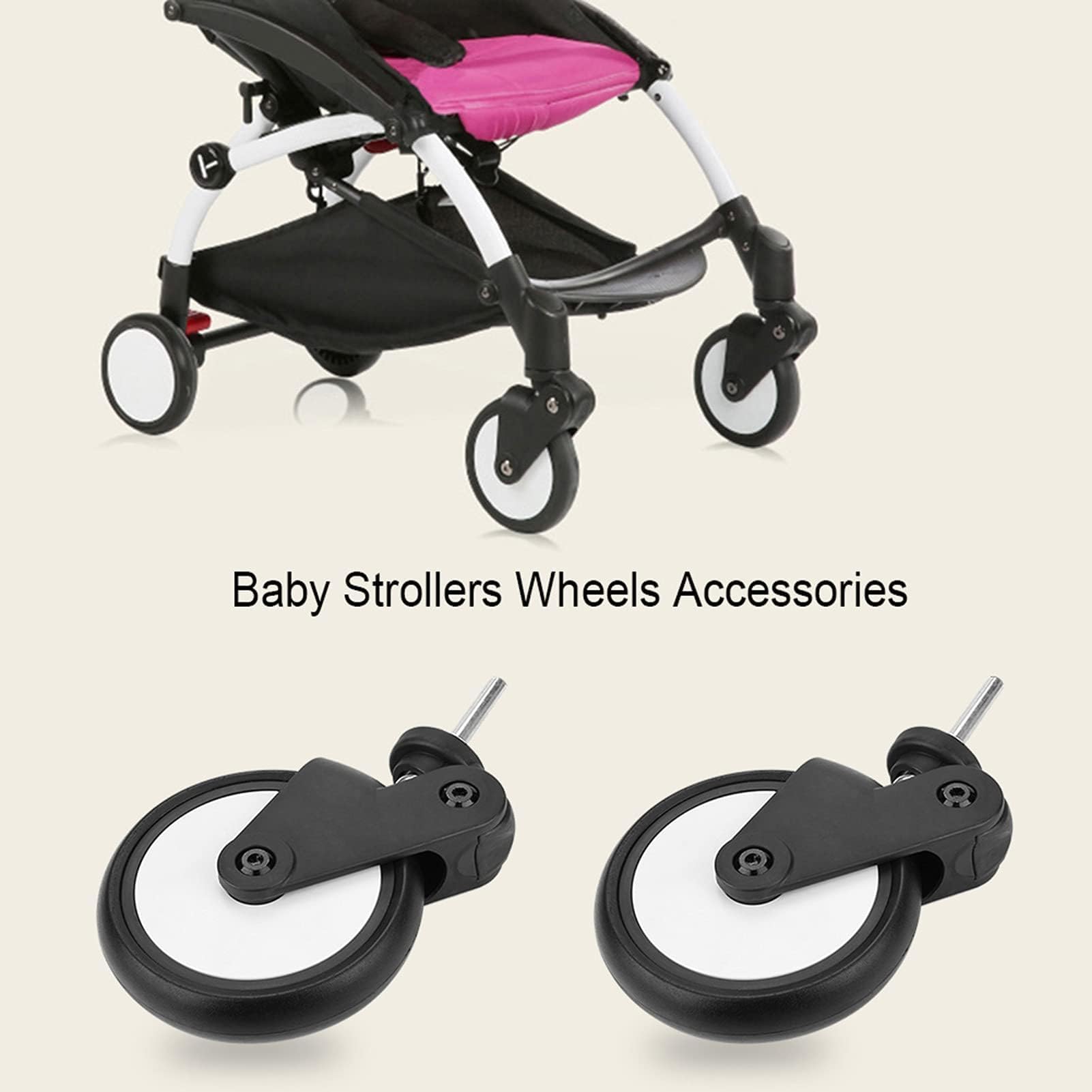 Roues En Caoutchouc Pour Poussette, 1 Paire De Roues De Poussette Pour Enfants En Caoutchouc Naturel Solide, Accessoires De Remplacement Avec Outils (1 Paire Avant)