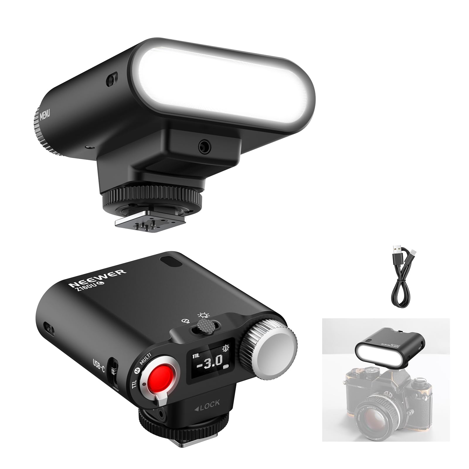 NEEWER Z160U-C Camera Flash Speedlite Compatible with Canon, Compatible with Godox, 18Ws GN14 6000K TTL 1/8000 HSS On Camera Flash Light with USB C 1100mAh Battery 1.4s Recycle 1100 Full Power Flashes