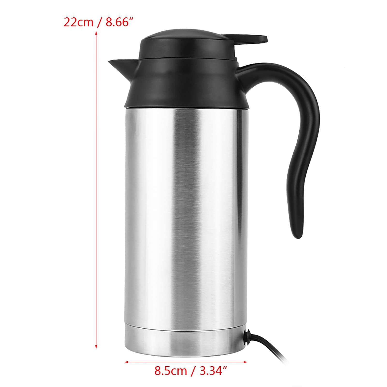 750ml Car Electric Kettle, 12V Car Stainless Steel Cigarette Lighter Heating Kettle Mug Electric Travel Thermoses for Tea Coffee