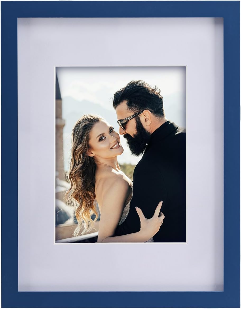 Collage Picture Frame, 6x8 Picture Frame with Mat, Fits 9x12 or One 6x8 Photo, Tempered Glass, for Tabletop or Wall Mount-Navy Blue