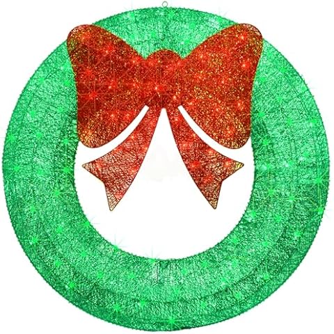 Large Lighted Christmas Wreath with Bow Cover