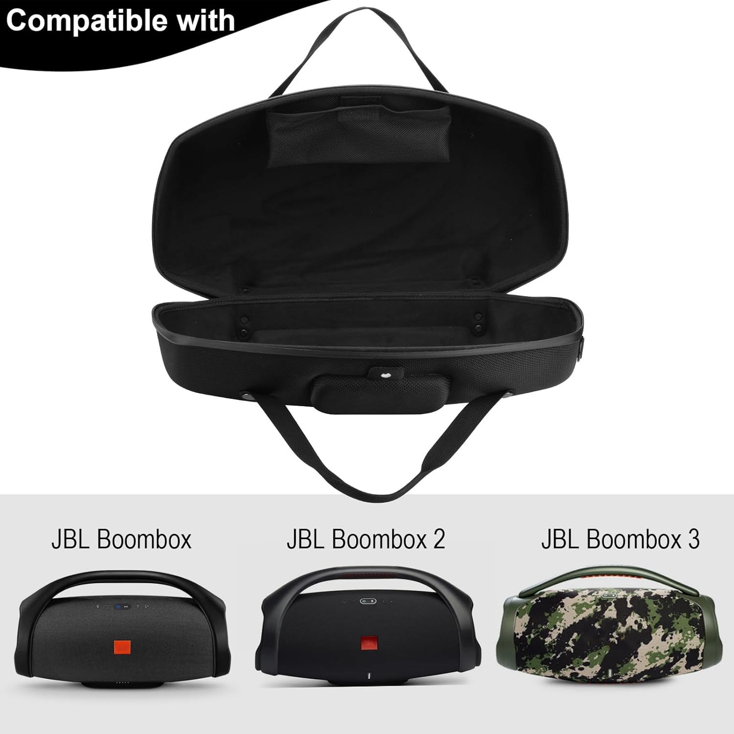 TXEsign Case for JBL Boombox 3/Boombox 2/Boombox Portable Speaker, Travel Carrying Case Stand Up Hard Case Replacement Cover w Shoulder Strap Tote Handle (Black w One Mesh Pocket One Outer Pocket) - Image 2