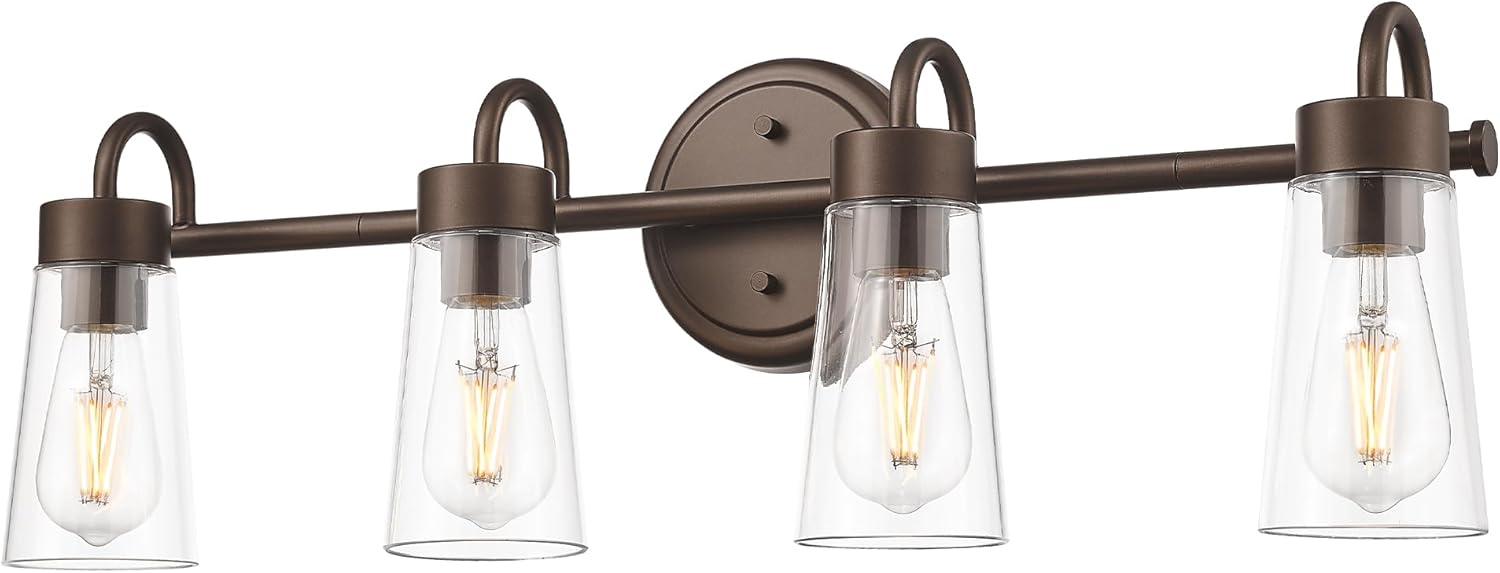 zeyu Modern Vanity Lighting Fixtures, 4 Light Fixtures for Bathroom Above Mirror, Oil Rubbed Bronze Finish with Clear Glass, ZTH108B-4W ORB