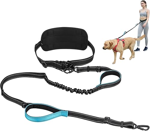 Correa de perro resistente manos libres para razas grandes y medianas, correa elástica de nailon resistente reflectante de 6 a 8 pies con cinturón