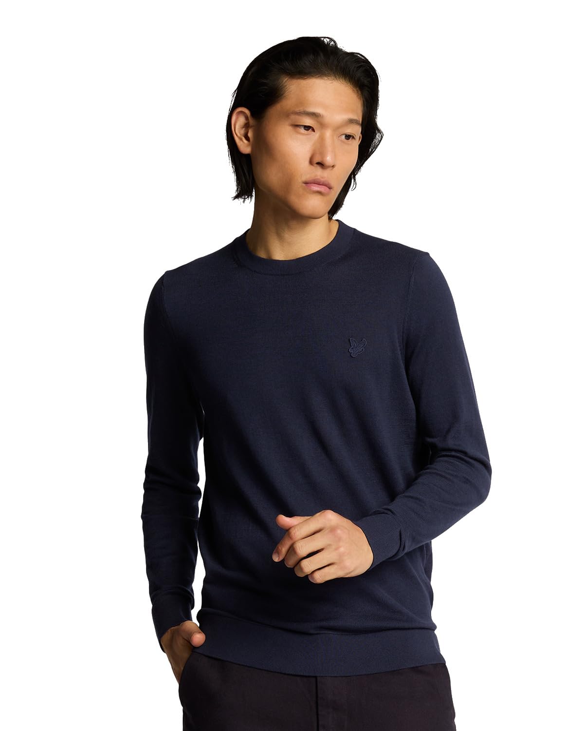Lyle & Scott Mid Knits Tonal Superfine Crew Neck Jumper Z271 Dark Navy, M