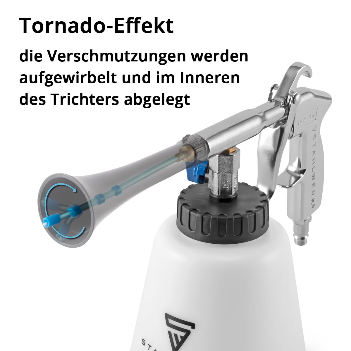 STAHLWERK Druckluft-Reinigungspistole RP-90 ST – Druckluftpistole mit Tornado-Effekt für Auto (KFZ), Werkstatt & Haushalt, mit Zubehör-Set, regulierbares Ventil für Reinigungsmittel (weiß)