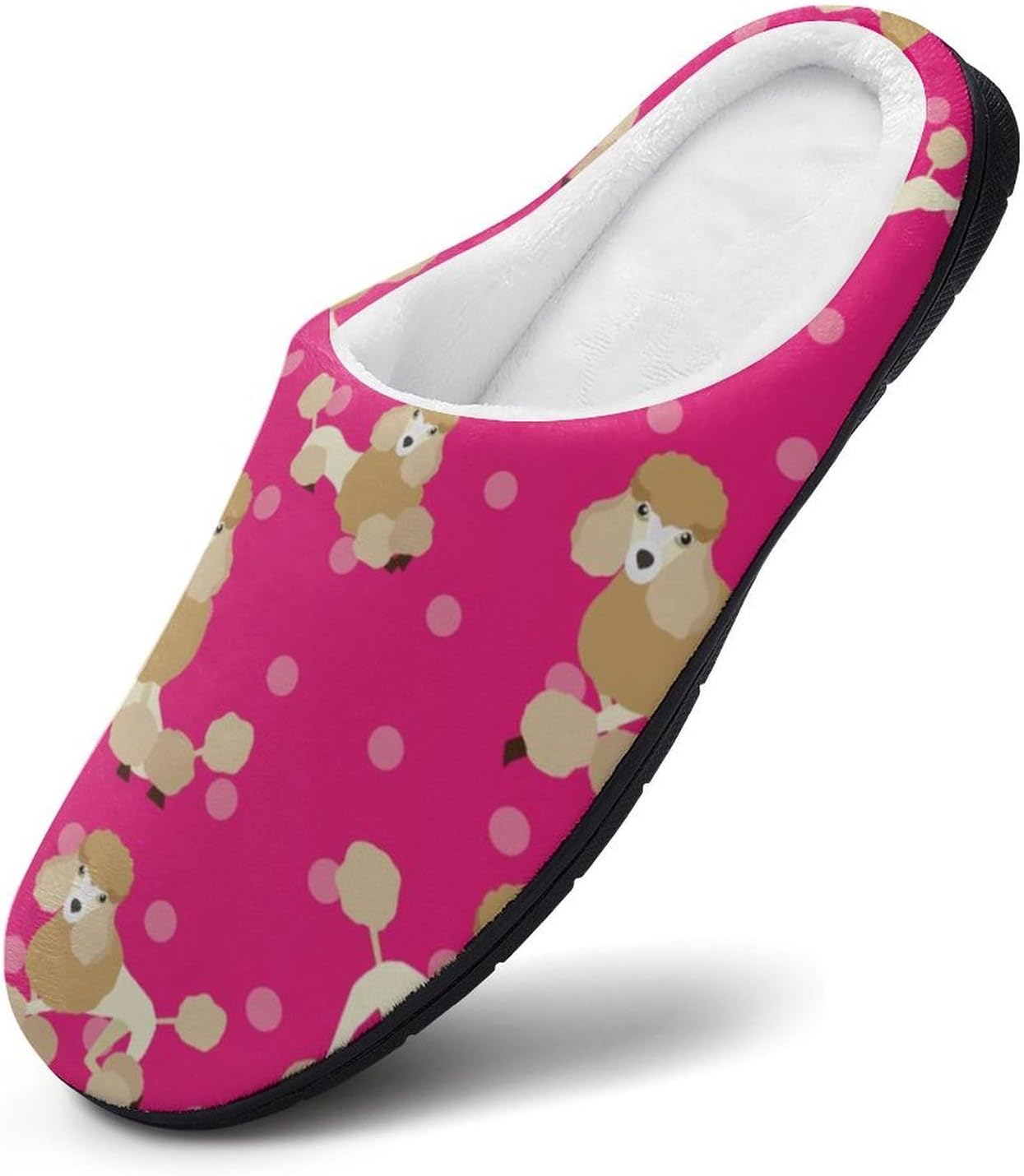 Poodle Dog Women's House Slippers Memory Foam Warm Shoes Spa Rubber Sole Indoor Outdoor
