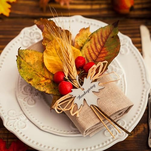 Miniatura 5 de GOMAKERER 36 piezas de 3 estilos de adornos para árbol de Acción de Gracias, adornos colgantes de madera de Acción de Gracias, calabaza, hoja de