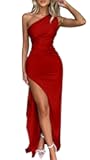 Women's Sexy One Shoulder High Split Cocktail Wedding Party Maxi Dress