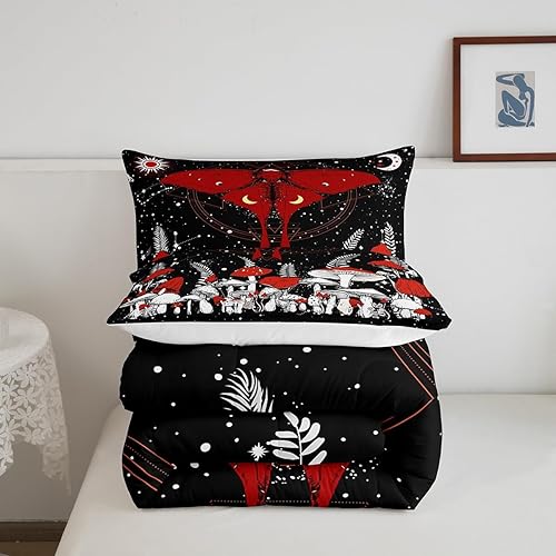 Miniatura 66 de Castle Fairy Juego de edredón de Halloween tamaño individual, juego de ropa de cama con estampado de animales de murciélagos negros para niños