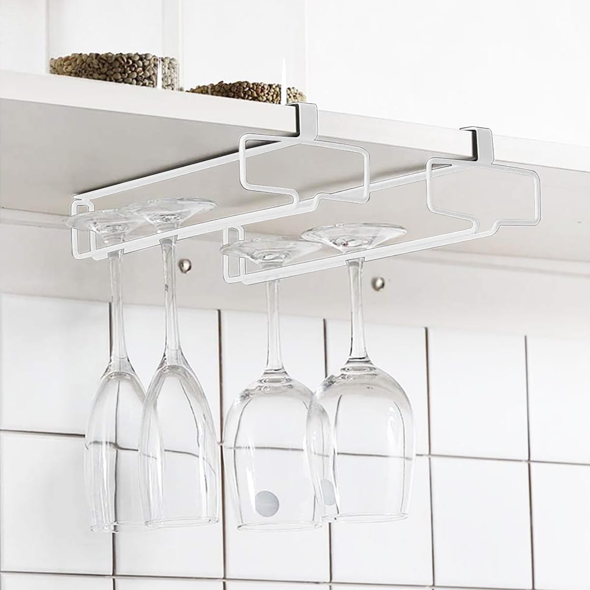 HASTHIP® 2 Pack Wine Glass Rack Cup Upside Down Hanging Wine Glass Holder Organizer Hangers for Overhead Cabinet, Wall Mounted Stemware Hanging Wine Glasses Holder for Cabinet, Bar