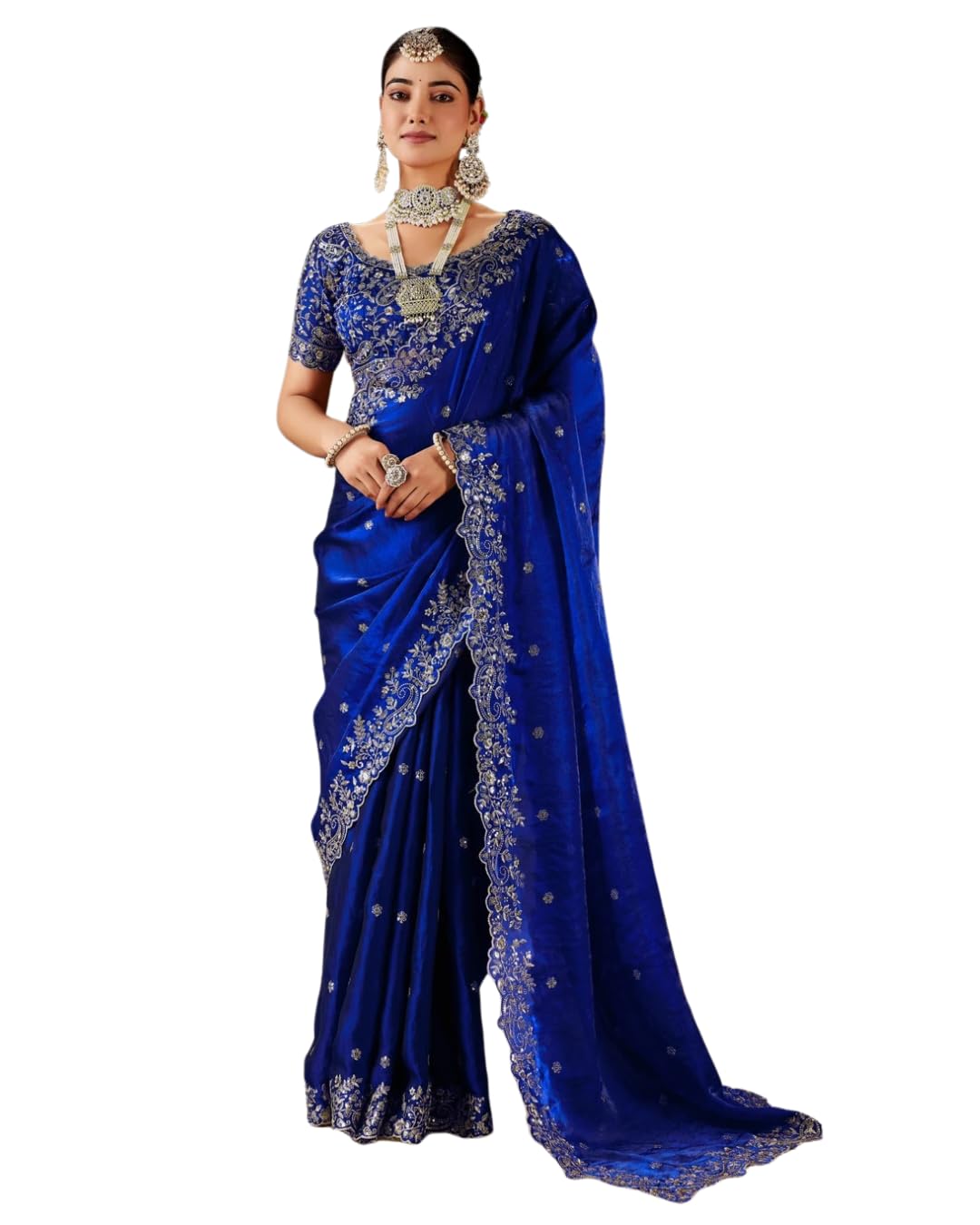 Women's Fendy Satin Saree with Zari Embroidery Pallu Heavy Designer Embroidered Border Saree Matching Fendy Blouse Piece-picture-17